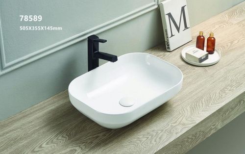 Раковина из сантехнического фаянса CeramaLux 78589 50х40 накладная цвет белый без отверстий под смеситель