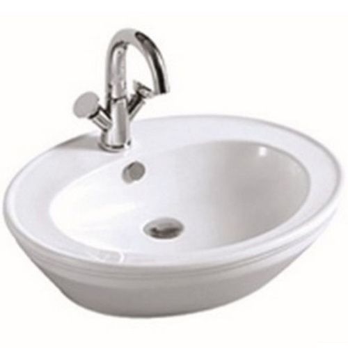 Раковина из сантехнического фаянса CeramaLux 3573 60х50 накладная цвет белый 1 отверстие под смеситель