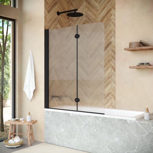 Душевая шторка на ванну Vegas-Glass E2V+E2V NOVO E2V NOVO 120 02М Moru L 120х140 стекло рифленое профиль черный ориентация левая