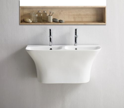 Раковина из сантехнического фаянса CeramaLux G760 100х40 подвесная цвет белый 2 отверстия под смеситель