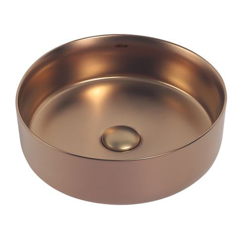 Раковина из сантехнического фаянса Abber BEQUEM AC2108MRG 40х40 накладная цвет розовое золото без отверстий под смеситель