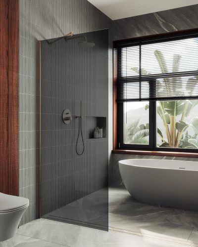 Душевая перегородка Maybah Glass MGD-686-2ш 120х195 стекло тонированное профиль бронза