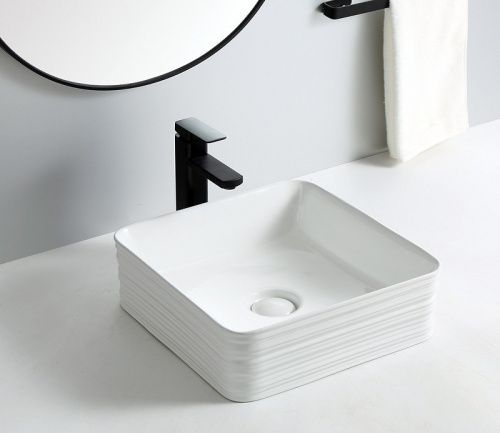 Раковина из сантехнического фаянса CeramaLux W1531A 40х40 накладная цвет белый без отверстий под смеситель