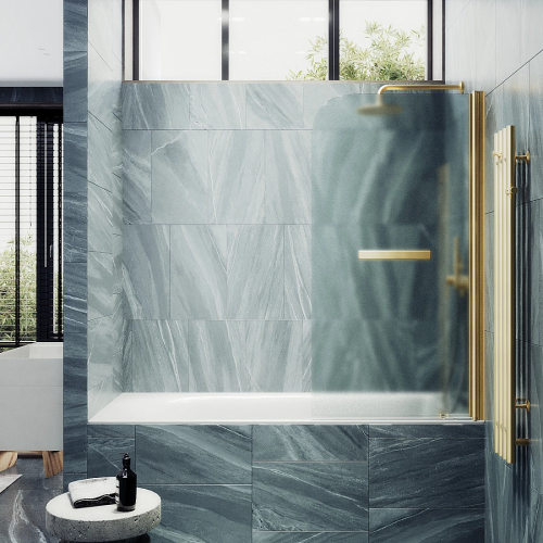 Душевая шторка на ванну Maybah Glass MGV-781-3 60х140 стекло тонированное профиль золото ориентация универсальная