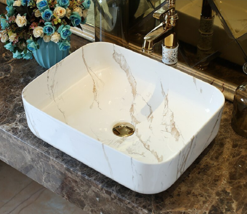 Раковина из сантехнического фаянса CeramaLux 190 50х40 накладная цвет белый без отверстий под смеситель