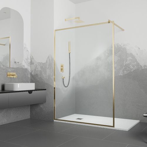 Душевая перегородка RGW Walk In 32101290-16 90х200 стекло прозрачное профиль золото
