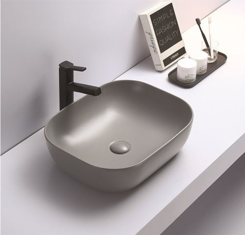 Раковина из сантехнического фаянса CeramaLux 78104MH-5 50х40 накладная цвет серый без отверстий под смеситель