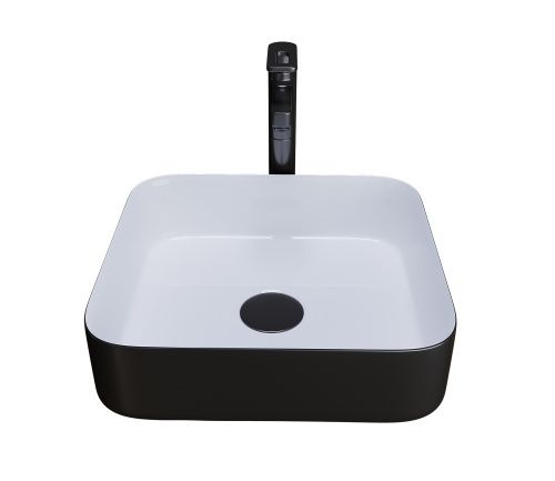 Раковина из сантехнического фаянса Grossman Color GR-4042BW 40х40 накладная цвет белый/черный без отверстий под смеситель