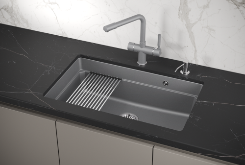 Кухонная мойка Granula Kitchen Space 7303U, АЛЮМИНИУМ 75х45 цвет серый поверхность матовая