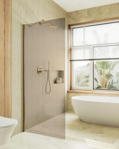 Душевая перегородка Maybah Glass MGD-1353-3ш 100х195 стекло тонированное профиль золото