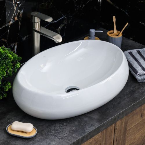 Раковина из сантехнического фарфора Melana 320315-805 60х40 накладная цвет белый без отверстий под смеситель