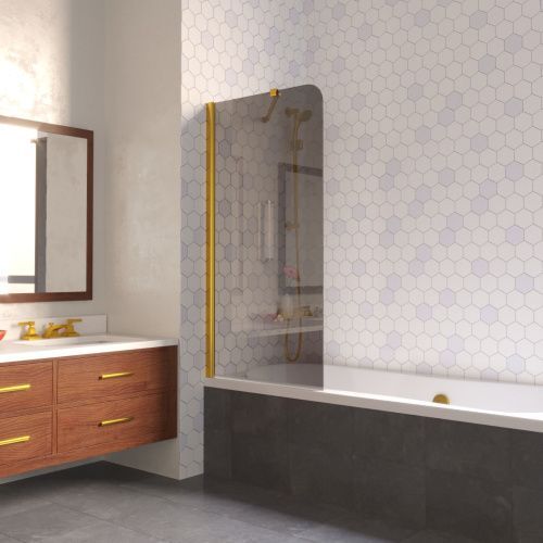 Душевая шторка на ванну Vegas-Glass EV LUX ST EV LUX ST 76 09 07 L 75х150 стекло тонированное профиль золото ориентация левая