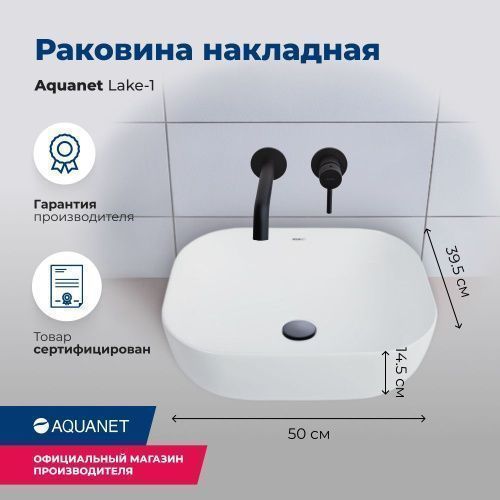 Раковина керамическая Aquanet Lake LAKE-1 50х40 накладная цвет белый без отверстий под смеситель