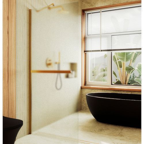 Душевая перегородка Maybah Glass MGD-737-3ш 90х195 стекло тонированное профиль золото