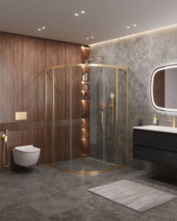 Душевой уголок Cezares MOLVENO MOLVENO-R-11-90+30-C-BORO-IV 120х120 стекло прозрачное профиль золото без поддона