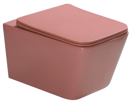 Унитаз подвесной SantiLine SL-5007P цвет розовый с сиденьем микролифт безободковый смыв воронка-водоворот