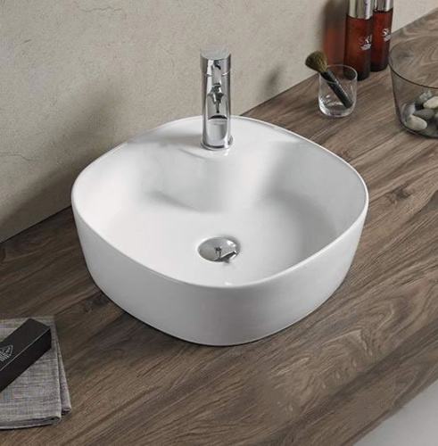 Раковина из сантехнического фаянса CeramaLux 9442 40х40 накладная цвет белый 1 отверстие под смеситель