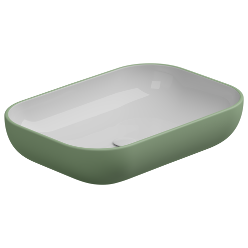 Раковина керамическая GSG Ceramic Design Easy EALAVRE60BI000/031 60х40 накладная цвет белый/зеленый без отверстий под смеситель