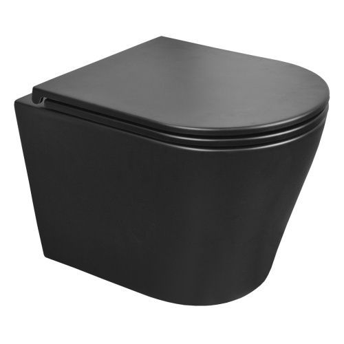 Унитаз подвесной Azario Teramo AZ -053E-R-MB/ AZ-0053-MB черный с сиденьем микролифт безободковый каскадный смыв