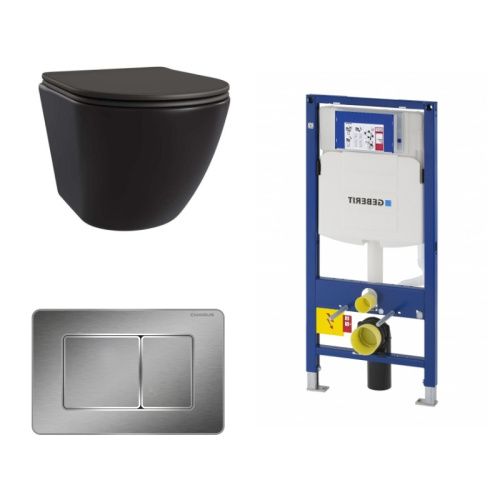 Сет унитаз + инсталляция + кнопка 111.300.00.5+FP.310.BSS.05+AM25010 Nero
