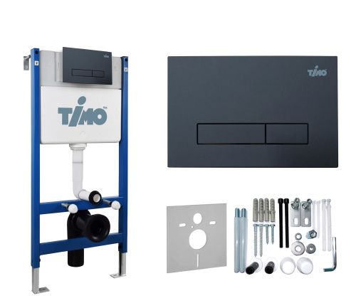 Инсталляция для унитаза и кнопка смыва механическая цвет черный Timo INARI TWC-01+FP-003MB