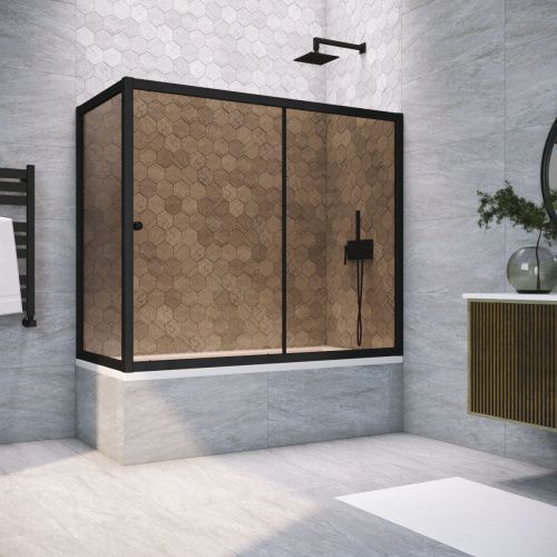 Душевая шторка на ванну Vegas-Glass ZV+ZVF TUR+NOVO ZV+ZVF NOVO 190*90 02М 05 190х140 стекло тонированное профиль черный ориентация универсальная