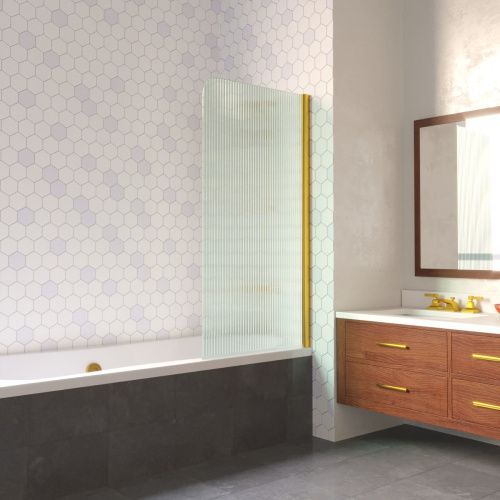 Душевая шторка на ванну Vegas-Glass EV LUX EV LUX 60 09 Moru R 60х150 стекло рифленое профиль золото ориентация правая