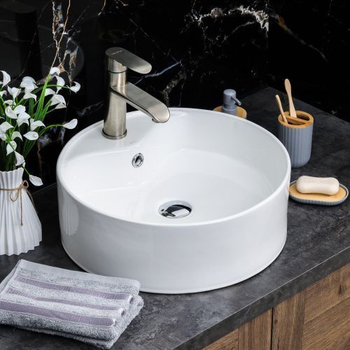 Раковина из сантехнического фарфора Melana 7026-805 50х50 накладная цвет белый 1 отверстие под смеситель