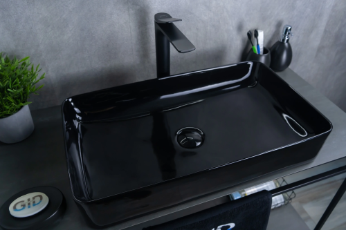 Раковина керамическая Gid Geométrico 53346 60х30 накладная цвет черный без отверстий под смеситель