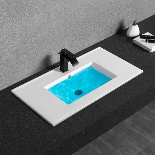 Раковина из сантехнического фаянса CeramaLux YJ803-90 90х40 встраиваемая цвет белый 1 отверстие под смеситель