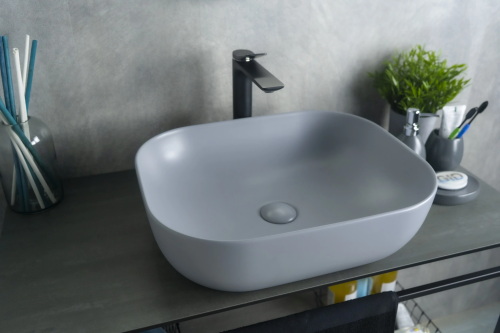 Раковина керамическая Gid Geométrico 53336 50х40 накладная цвет серый без отверстий под смеситель