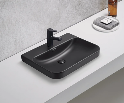Раковина керамическая Gid Integrado 72210 60х50 встраиваемая цвет черный 1 отверстие под смеситель