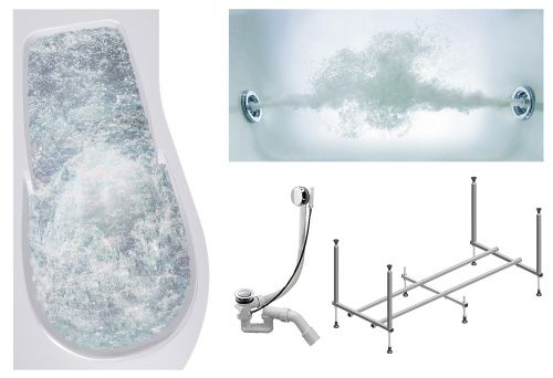 Ванна акриловая гидромассажная Timo VINO VINO1792L-KTVINO17-SPV1505-T-CM 170х90 пристенная асимметричная с каркасом