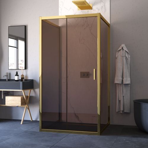 Душевой уголок Vegas-Glass ZP-U TUR+NOVO ZP-U TUR NOVO 120*100 09 05 120х100 стекло тонированное профиль золото без поддона