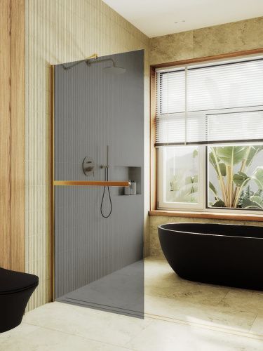 Душевая перегородка Maybah Glass MGD-717-3ш 120х195 стекло тонированное профиль золото