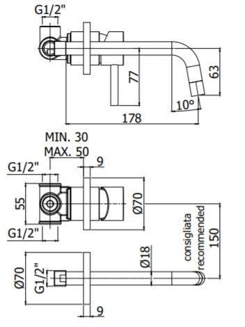 Смеситель для раковины Paffoni Light LIG006HG70 встраиваемый в стену золото - фото 2