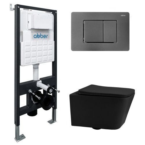 Комплект сантехническая инсталляция с клавишей смыва Abber Rechteck AC1201MB-AC0105-AC0120NG