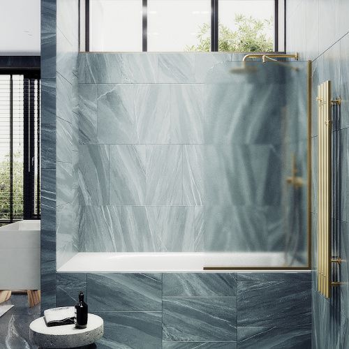 Душевая шторка на ванну Maybah Glass MGV-149-3у 75х140 стекло тонированное профиль золото ориентация универсальная