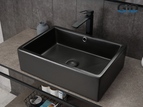 Раковина керамическая Gid Geométrico 53381 50х40 накладная цвет черный без отверстий под смеситель