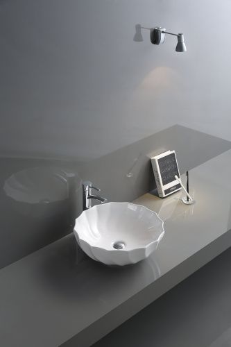 Раковина из сантехнического фаянса CeramaLux 9073 50х50 накладная цвет белый без отверстий под смеситель