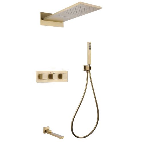 Душевая система Abber AF8253G встраиваемая в стену цвет золото с термостатом