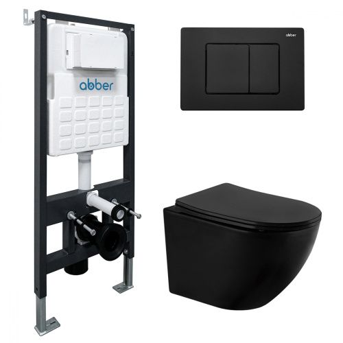 Комплект унитаз с инсталляцией с клавишей смыва ABBER Bequem AC1100MB-AC0105-AC0120MB