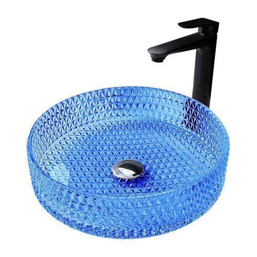 Раковина стеклянная Abber GLAS AK2301DB 40х40 накладная цвет синий без отверстий под смеситель