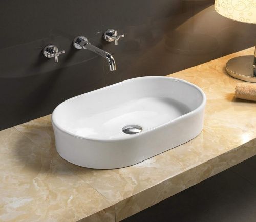 Раковина из сантехнического фаянса CeramaLux 9025 50х30 накладная цвет белый без отверстий под смеситель