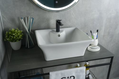 Раковина керамическая Gid Geométrico 51121 50х40 накладная цвет белый 1 отверстие под смеситель