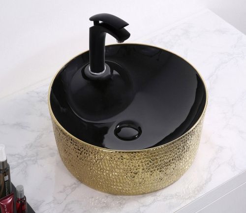 Раковина из сантехнического фаянса CeramaLux D1306H022 40х40 накладная цвет черный 1 отверстие под смеситель