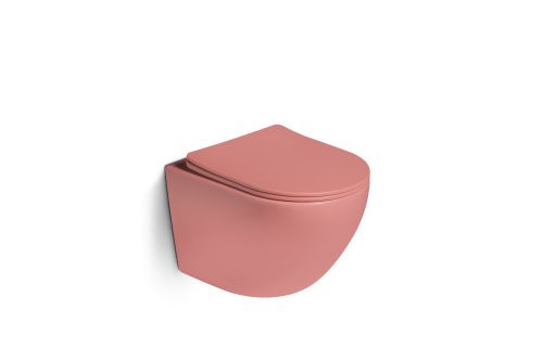 Унитаз подвесной SantiLine SL-5104 цвет розовый с сиденьем микролифт безободковый смыв воронка-водоворот
