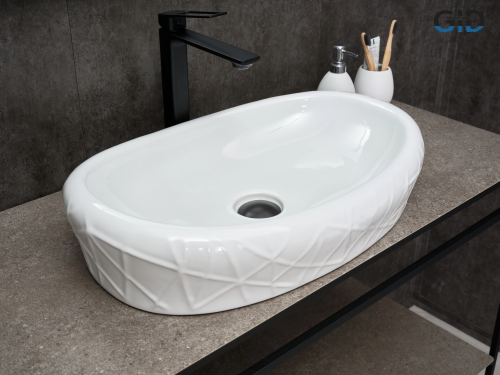 Раковина керамическая Gid Creativo 51222 60х40 накладная цвет белый без отверстий под смеситель