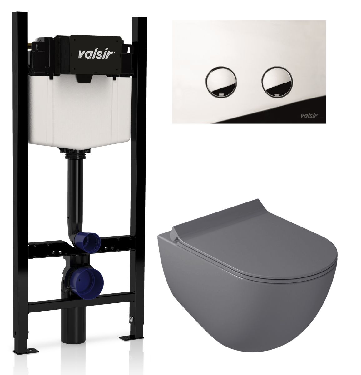Комплект унитаз с инсталляцией и клавишей смыва Valsir KIT VSCR 7317GM Slim P4