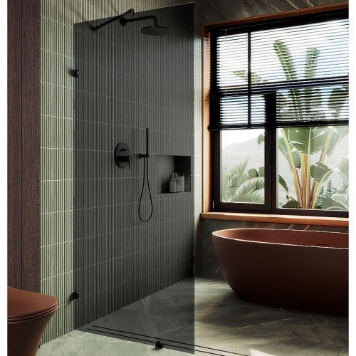 Душевая перегородка Maybah Glass MGD-274-6 80х195 стекло тонированное профиль черный